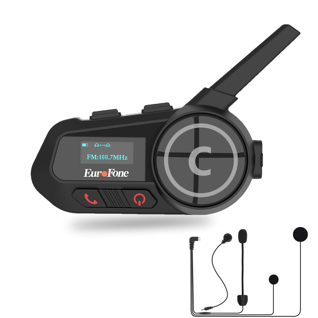 EuroFone Motorrad Bluetooth Headset,Motorrad Bluetooth Gegensprechanlage mit LED-Bildschirm für 6 Fa