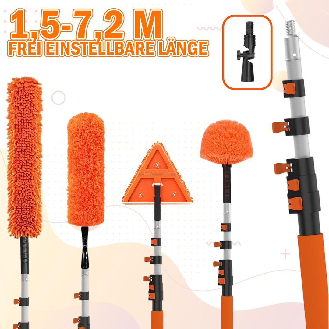 LAANPOLE 7,2m Staubwedel Teleskop, 6 Stück Spinnwebenbesen mit Teleskopstiel, Profi Fensterputzer Se