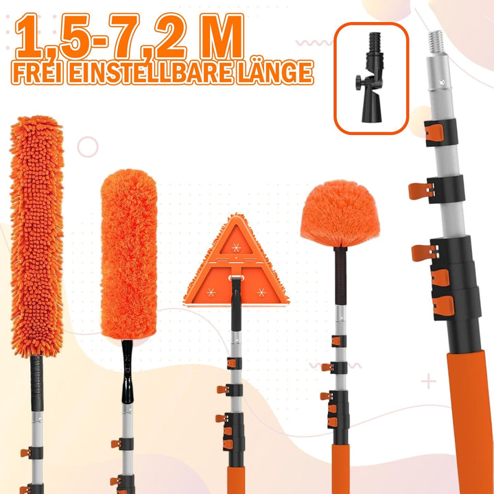 LAANPOLE 7,2m Staubwedel Teleskop, 6 Stück Spinnwebenbesen mit Teleskopstiel, Profi Fensterputzer Se