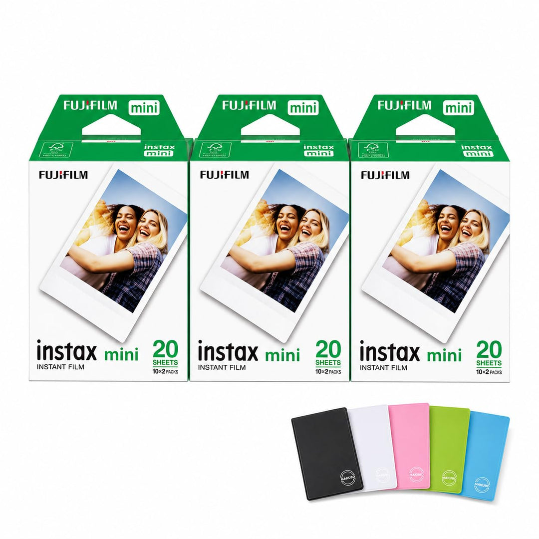 Instax Mini Film Set (60 Aufnahmen) inkl. 5 Fotohüllen – Bundle für Fujifilm Kameras &amp; Drucker – MAK
