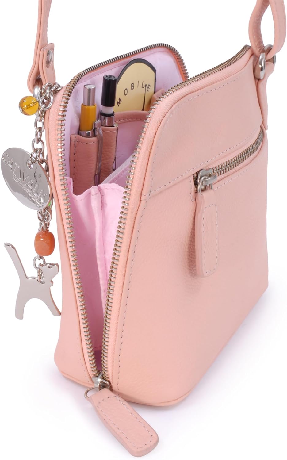 Catwalk Collection Handbags - Leder - Klien Umhängetasche/Schultertasche - LENA S Rosa, S Rosa