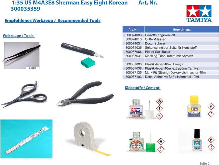 Tamiya 300035359 1/35 Medium Tank Plastikmodellbausatz Militär 1:35 US M4A3E8 Sherman Easy Eight Kor