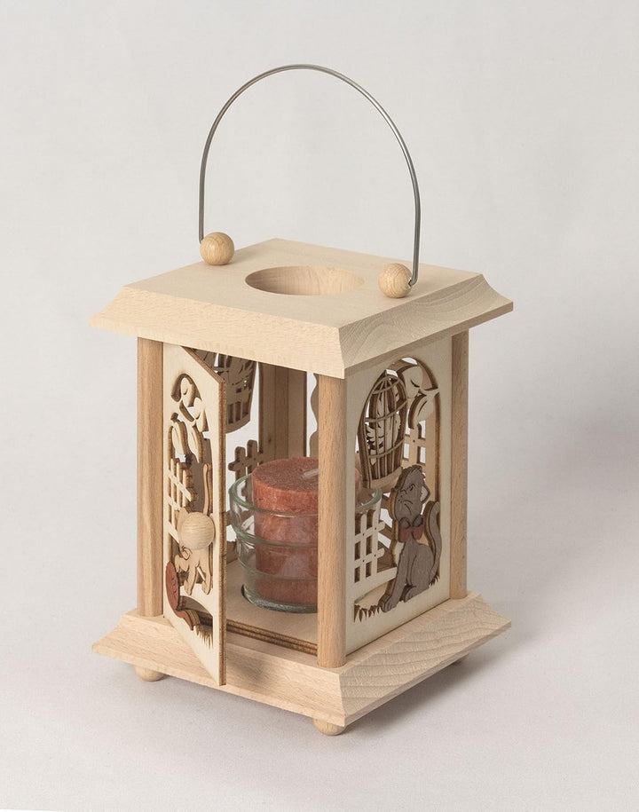 Drechslerei Kuhnert Tischlaterne/Teelichthalter - Motiv: Katzen aus Edelholz - Masse: 11,5 x 11,5 x