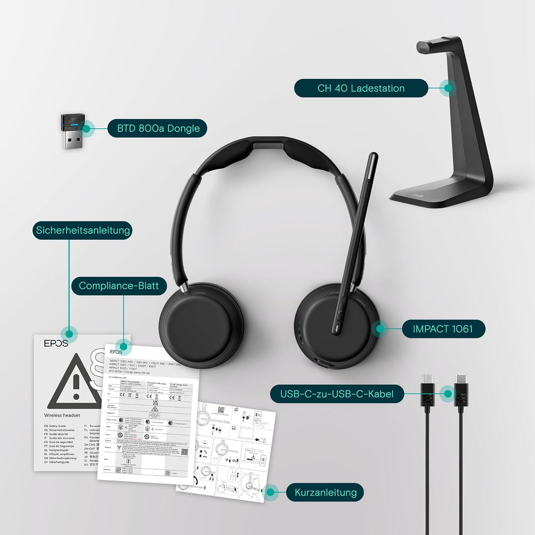 EPOS IMPACT 1061 Fortgeschrittenes kabelloses Headset mit Mikrofon für PC – Beidseitig, EPOS AI Spra