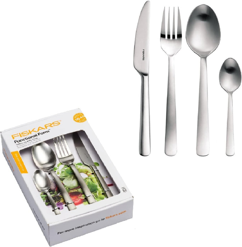 Fiskars Besteck-Set, 16-teilig, Qualitätsstahl, Silber/Matt, Functional Form, 1002958, Besteck-Set,
