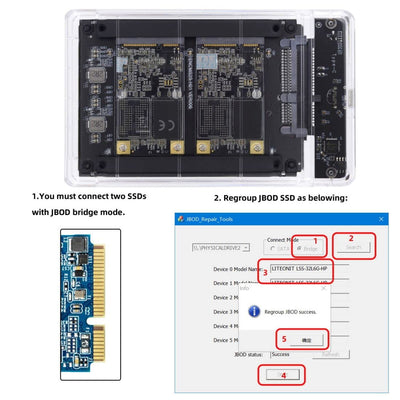 chenyang CY MSATA auf USB C Adapter,Dual MSATA Mini-SATA SSD Karte JOBD Raid0 Span Bridge auf USB C