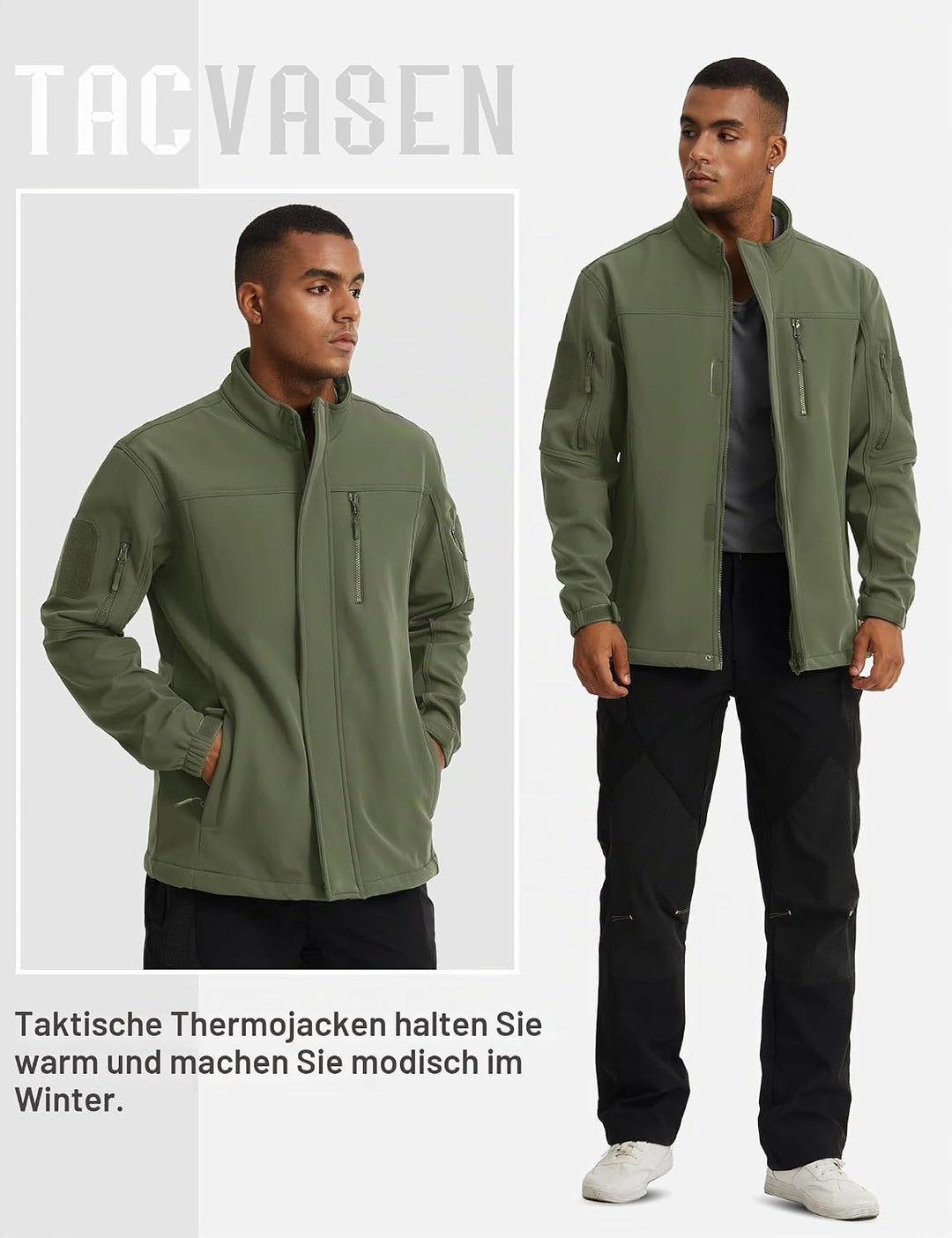 TACVASEN Herren Softshell Jacke Winddichte Outdoorjacke Übergangsjacke mit Reissverschlusstasche L A