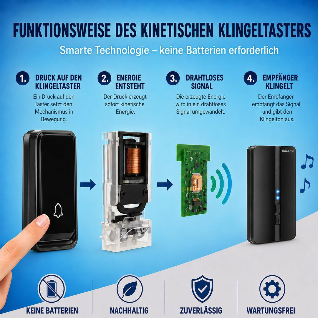 Funk Türklingel Keine Batterie Benötigt - 2 Türklingelknopf - 2 Steckdosen empfänger - Kabellose Tür