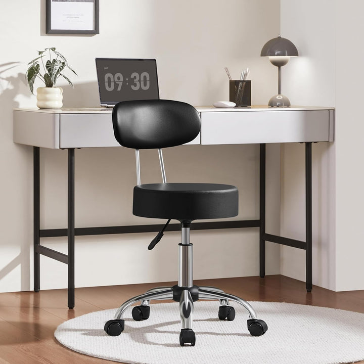 Yaheetech Rollhocker Arbeitshocker mit Rückenlehne Höhenverstellbarer 75.5-85cm,Drehhocker mit Rolle