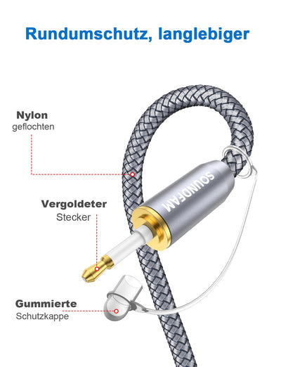 SOUNDFAM 3m Mini-TOSLINK Optisches Audiokabel Mini-TOSLINK auf TOSLINK, Digitales S/PDIF/Glasfaserka