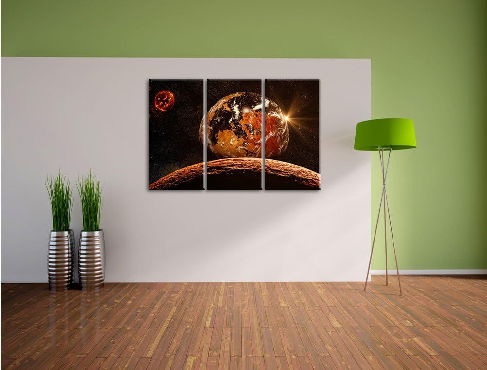 Pixxprint Rote Planeten in der Galaxie als Leinwandbild/Grösse: 3 Teilig (120x80) / Wandbild/Kunstdr