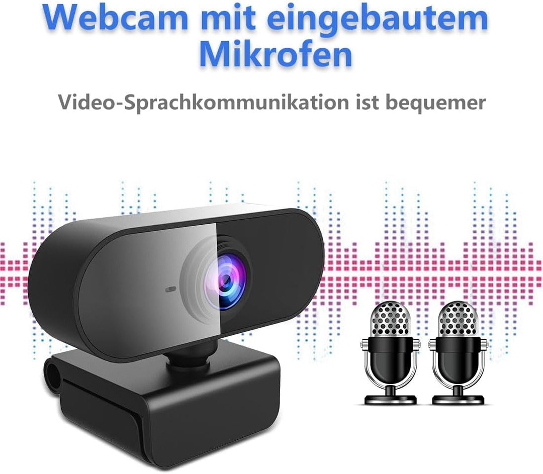Webcam mit Mikrofon,1080P Full HD Kamera PC Laptop,USB Web Cam Plug&Play,Externe Streaming Camera,Mi