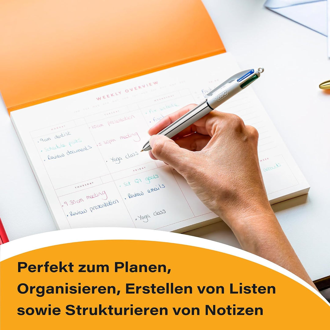 BIC 4 Farben Kugelschreiber Set 4 Colours Shine, 20er Pack in Thekendisplay, 4 Schaft Farben, Ideal