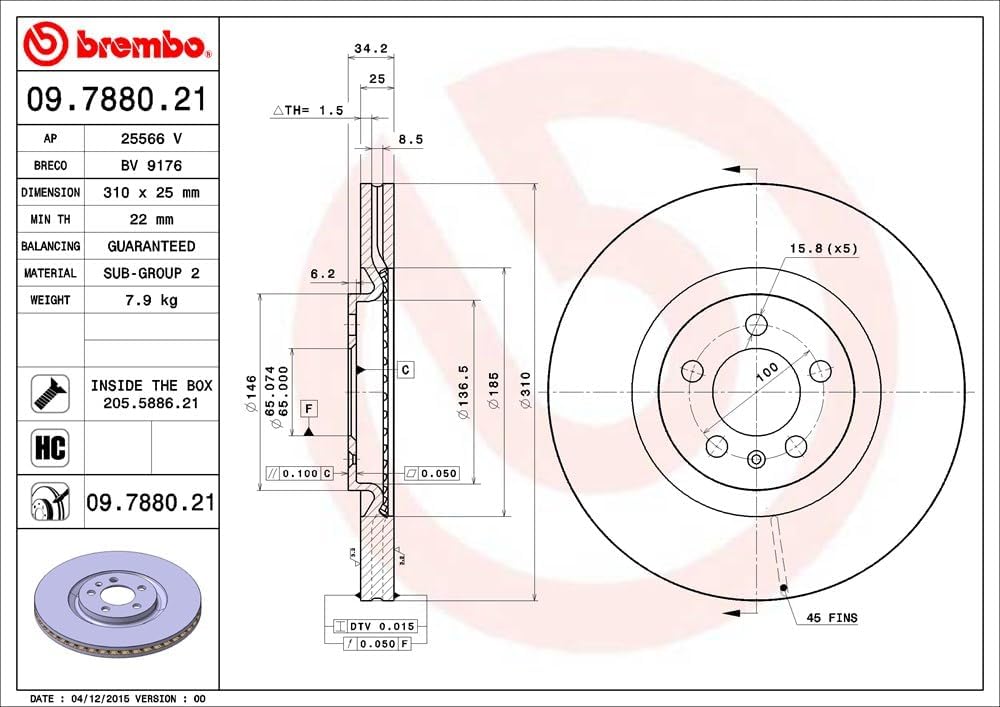 BREMBO 09.7880.21 Bremsscheiben-Rotoren, 2 Stück