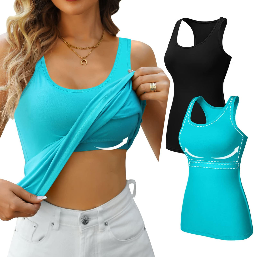 Charmo Unterhemd Damen BH-Hemd Basic Racerback Tank Tops mit Regal-BH Baumwoll Stretch eng Top Slim