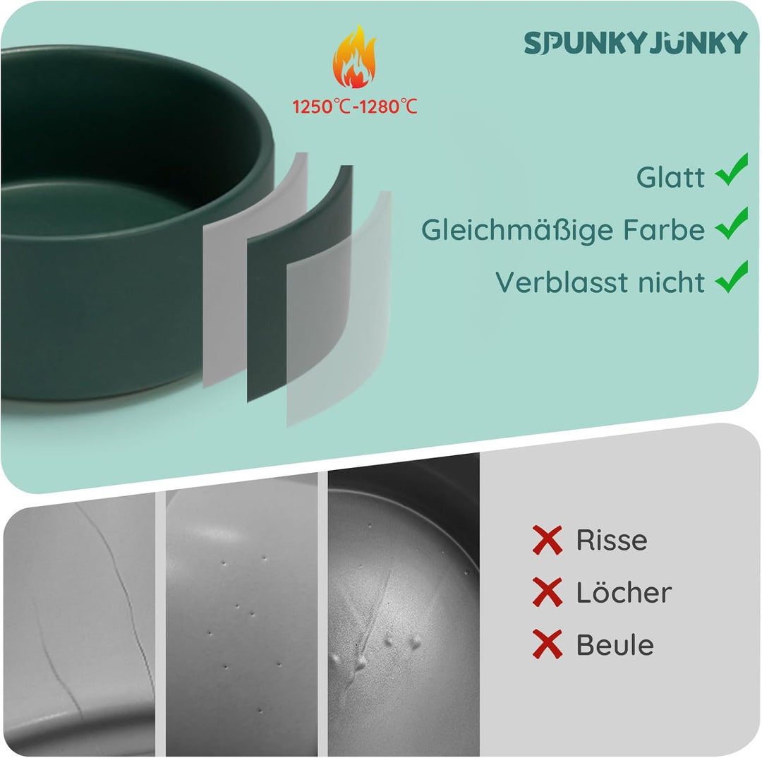 SPUNKYJUNKY Hundenapf Keramik Doppel Hund Futternapf mit Bambus Ständer für Katzen und Hunde (400ml,