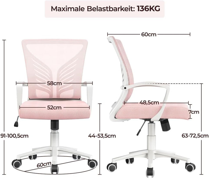 Yaheetech 2er-Set Bürostuhl Ergonomischer Drehstuhl Höhenverstellbarer Bürostuhl Mesh Computerstuhl