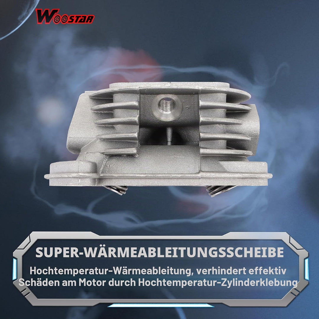 WOOSTAR 39mm Zylinderkopf 64mm Ventile Ersatz für 4-Takt GY6 49ccm 50ccm ATV Roller Moped 139QMA 139