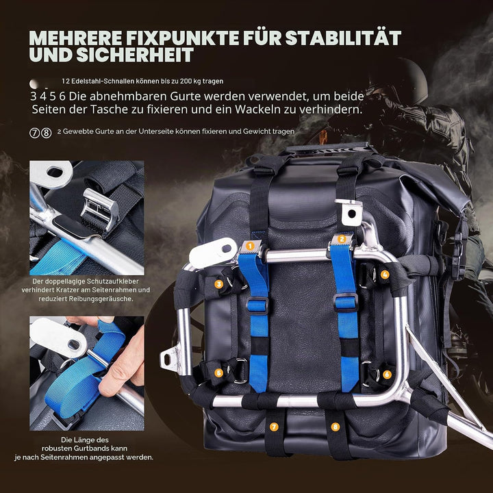 WILD HEART Motorrad Seitentasche Edelstahl Federung wasserdichte Tasche 20L/25L wasserdicht Pianner
