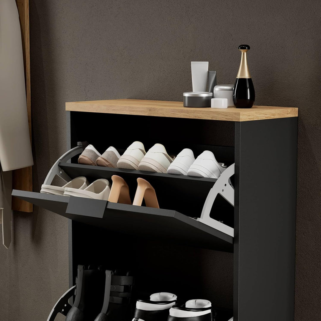 Planetmöbel Schuhschrank schmal inkl. runder Spiegel mit Beleuchtung 60 cm (3 Lichtstufen) Schuhkomm