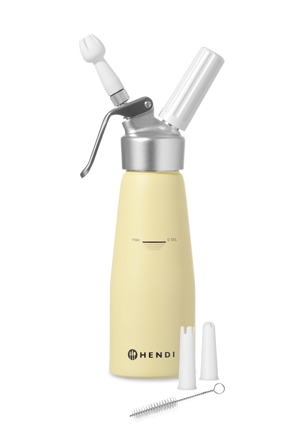 HENDI Sahnespender, Inklusive Set aus 3 Polypropylen Spritztüllen und Reinigungsbürste, Sahne-Mousse