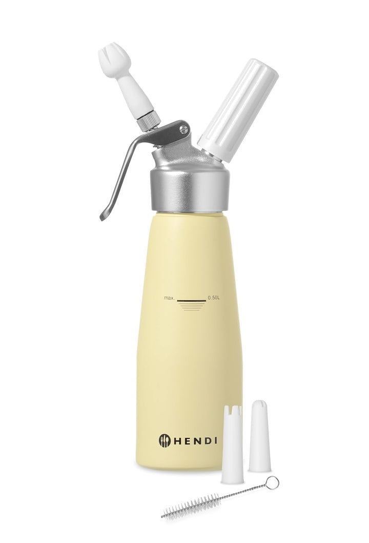 HENDI Sahnespender, Inklusive Set aus 3 Polypropylen Spritztüllen und Reinigungsbürste, Sahne-Mousse