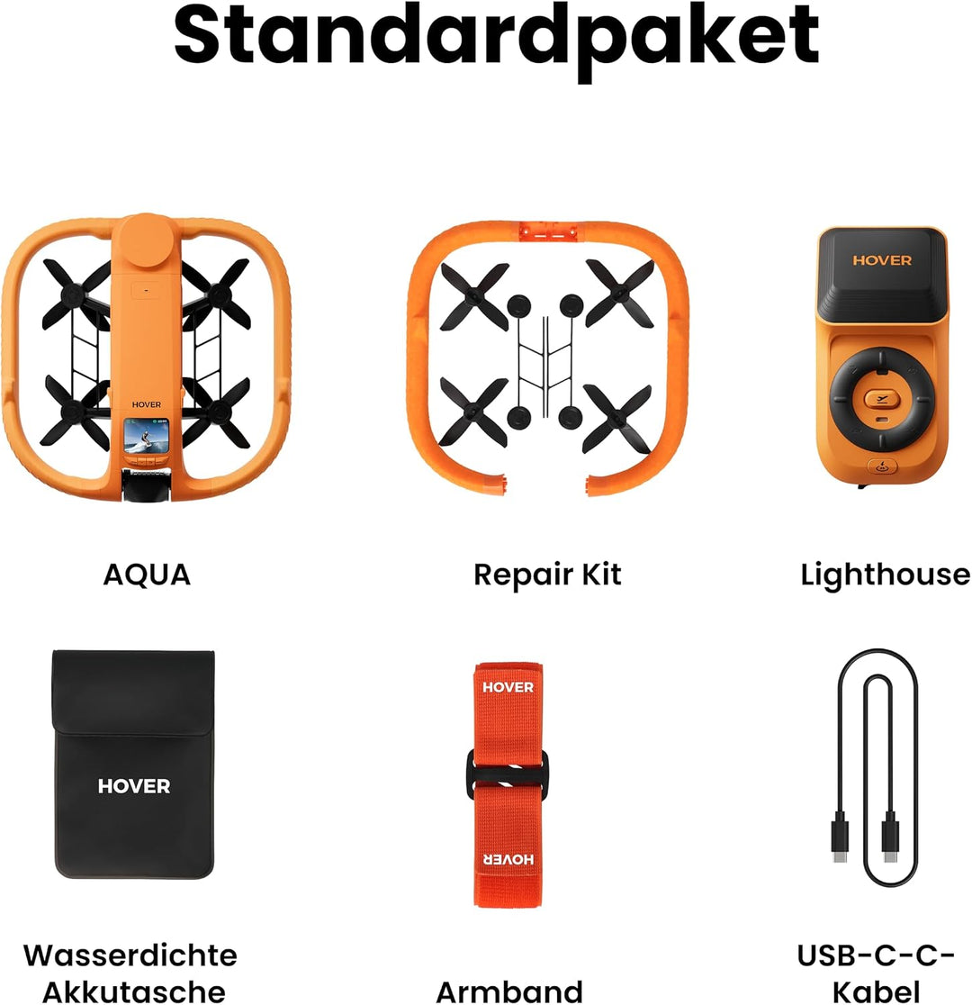 HOVERAir AQUA Flugkamera, IP67 Wasserdichte Follow-Me-Drohne, Standardpaket | Schwimmt auf Wasser, T