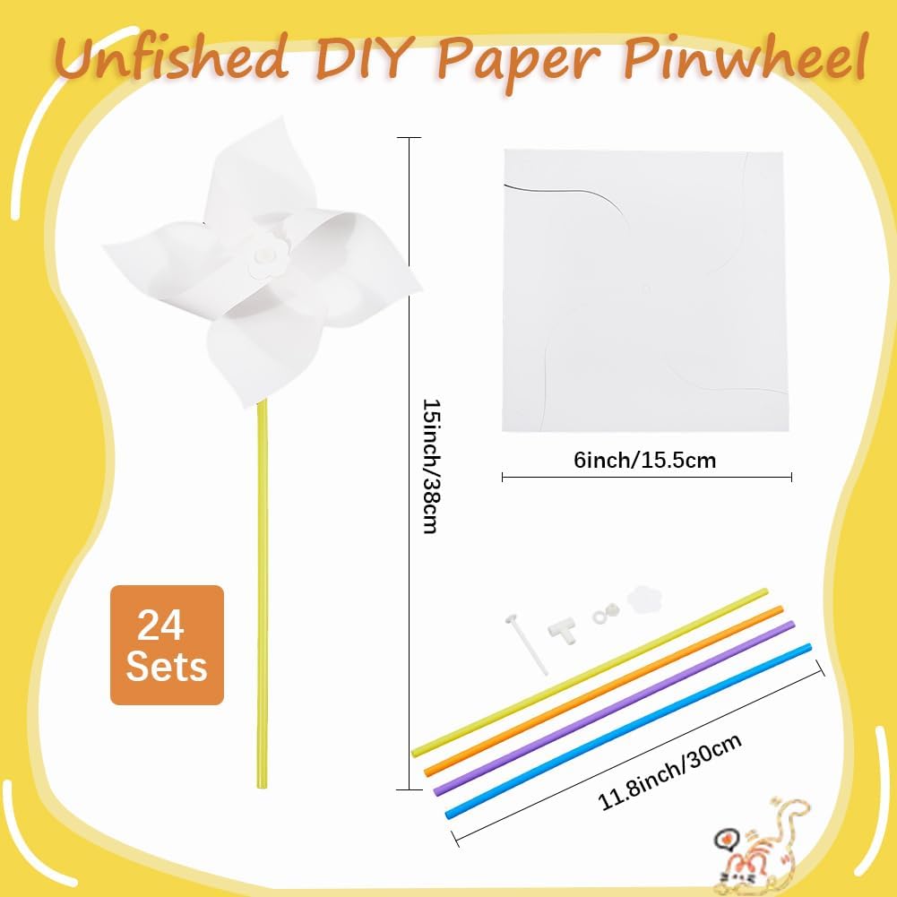 craspire 24 Set DIY Windräder Bastelpapier Windräder Blanko Weiss Bastelsets Ihre Eigenen Windräder