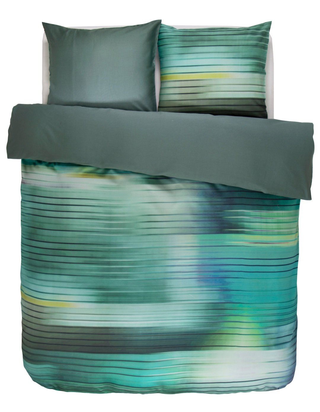ESSENZA Bettwäsche Set Fais Green Wendeoptik Satin Streifen Design, Grösse:200x200 cm + 2 x 80x80 cm