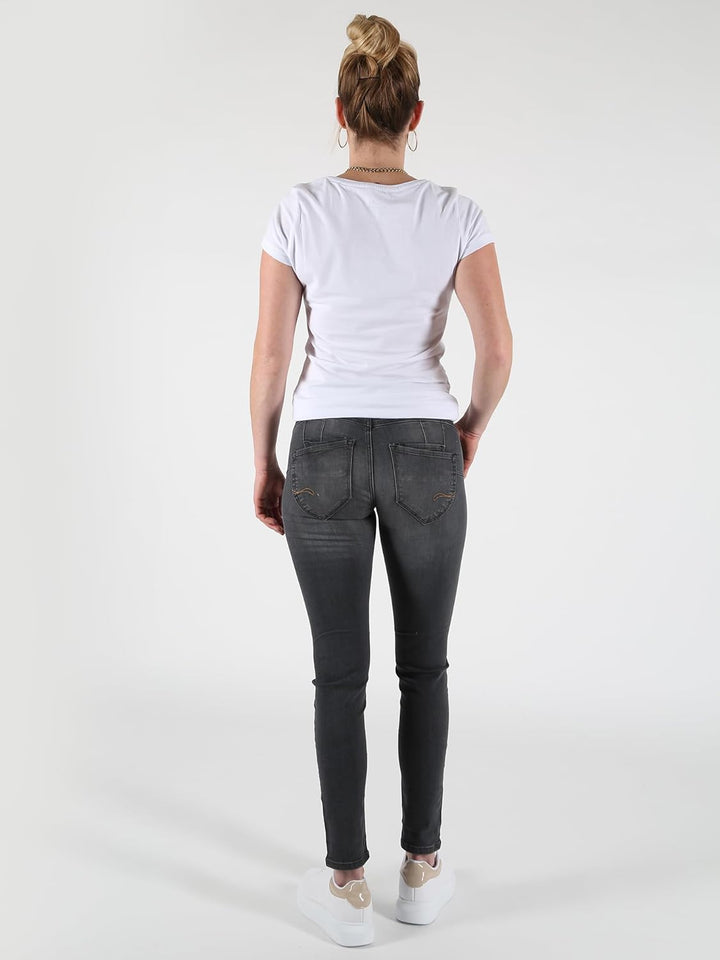 M.O.D. Damen Jeans Ellen - Skinny Fit - Grau - Florencia Grey W25-W34 89% Baumwolle Stretchjeans, Gr