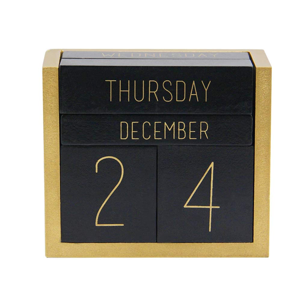 Juegoal Ewiger Holz-Kalender, Holzblock, Tageskalender, Büro, Schreibtischzubehör (schwarz)
