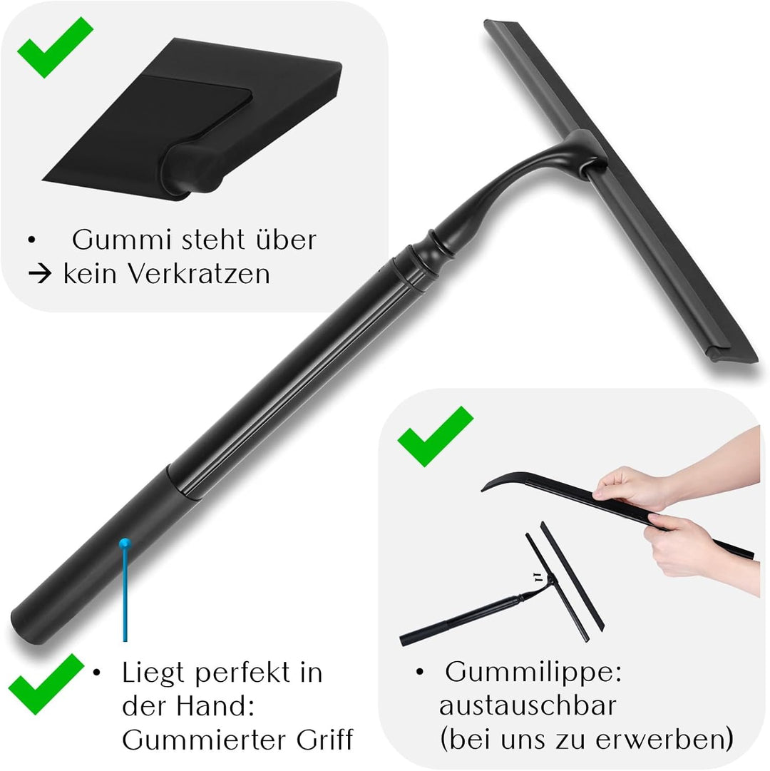 Duschabzieher mit Teleskopstiel 43-153 cm lang 35 cm breit, 2 Haken, Langer Stiel, Teleskop, Bodenab