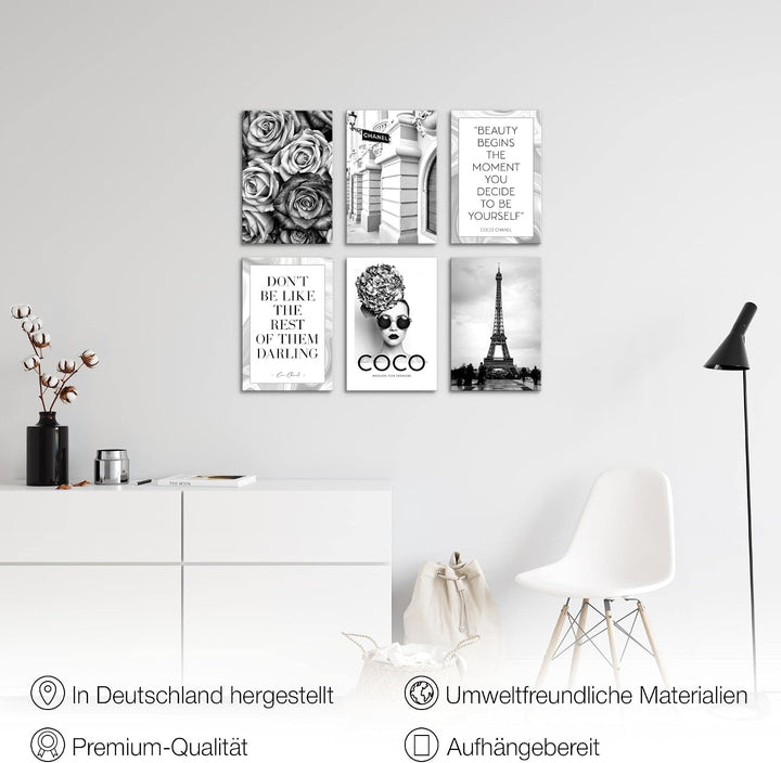 Novart Wandbilder Set Fashion Coco - KOMPLETT AUFHÄNGFERTIG - Made in Germany - Moderne Bilder Wohnz