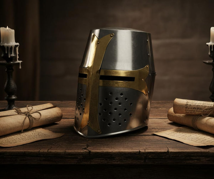 Medieval Knight Brass Crusader Helmet
