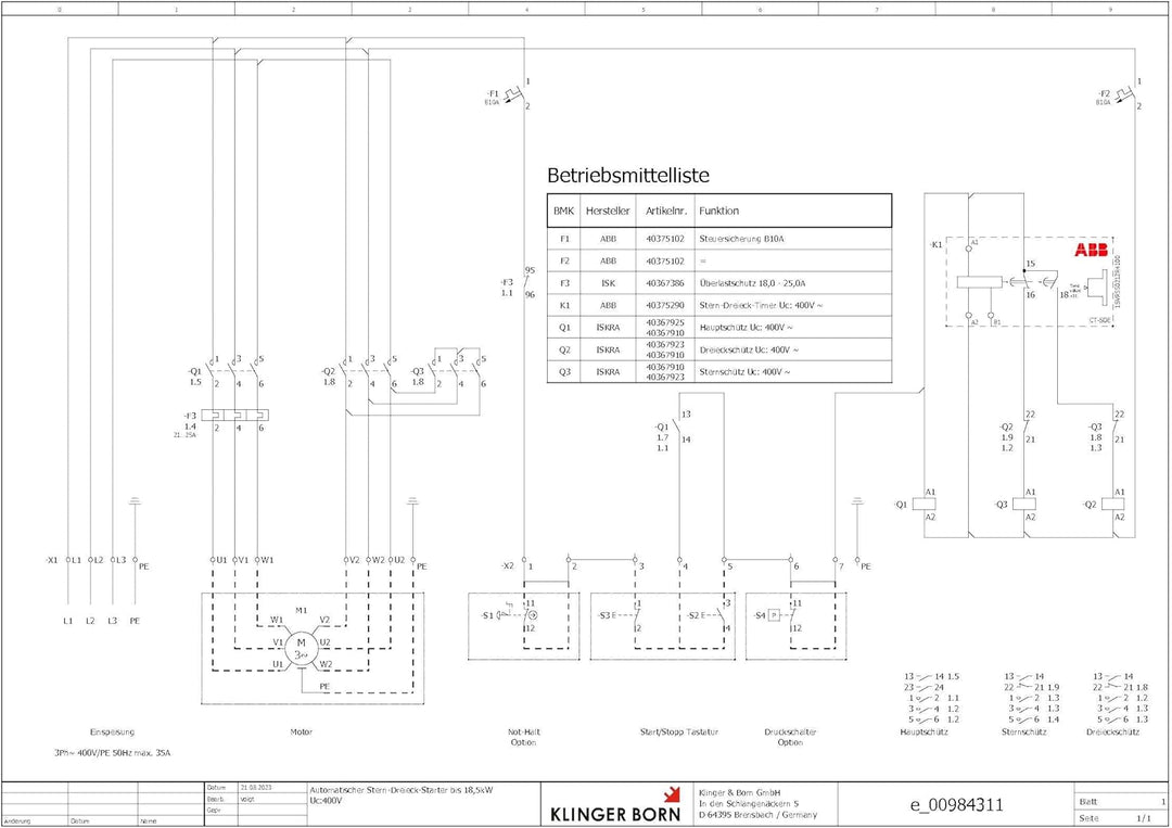 Stern-Dreieck-Starter auf DIN-Normschiene 18,5kW Uc:400V Überlastschutz 18-25A