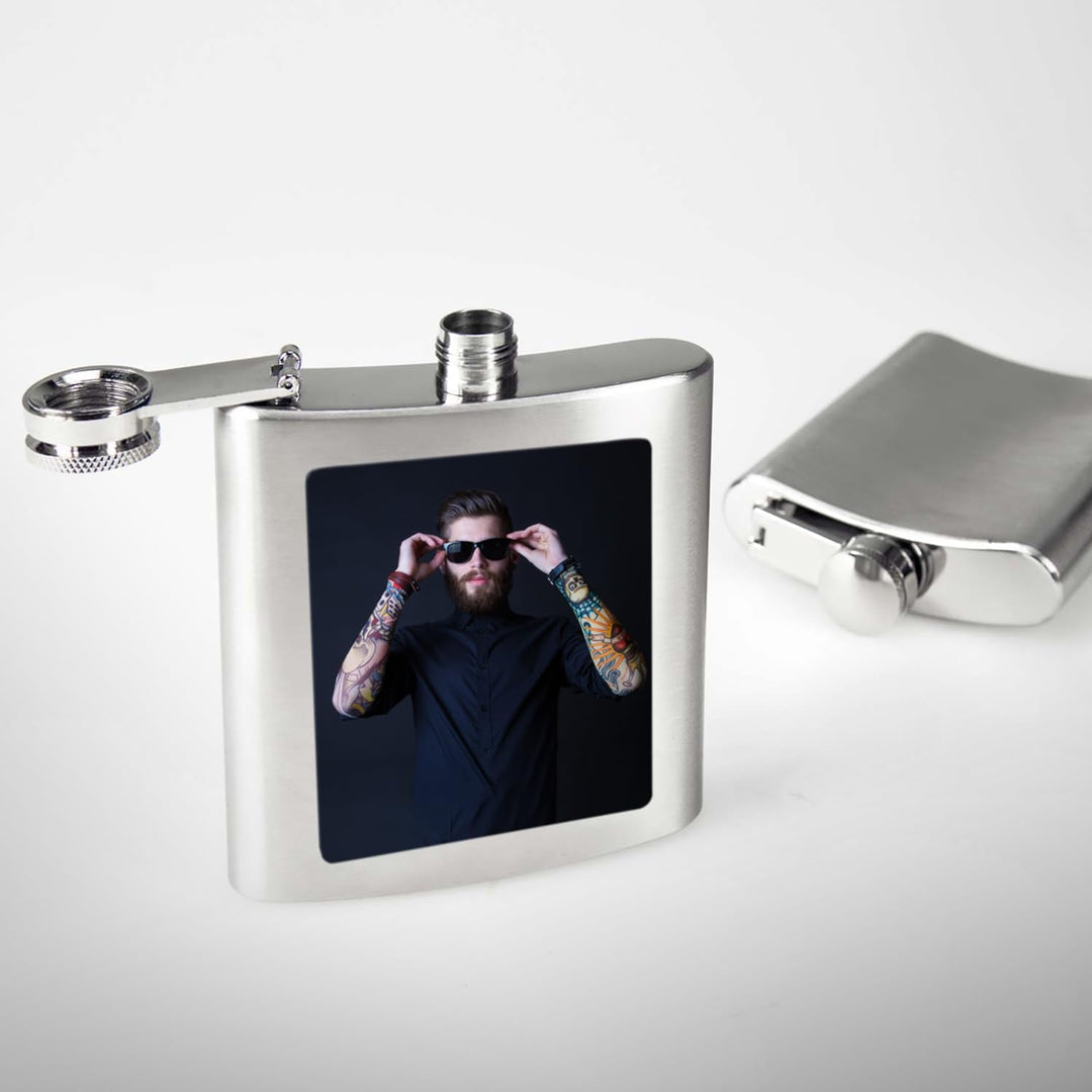 Contento | Personalisierter Flachmann mit Foto bedruckt | 6 oz Edelstahl | Persönlicher UV-Druck | G