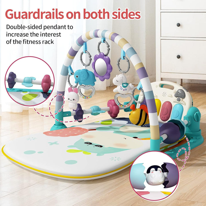 Baby Gym with Musical Piano,Babys Play Mat Tummy Time Baby Activity Gym Mat with 5 Infant Learning S
