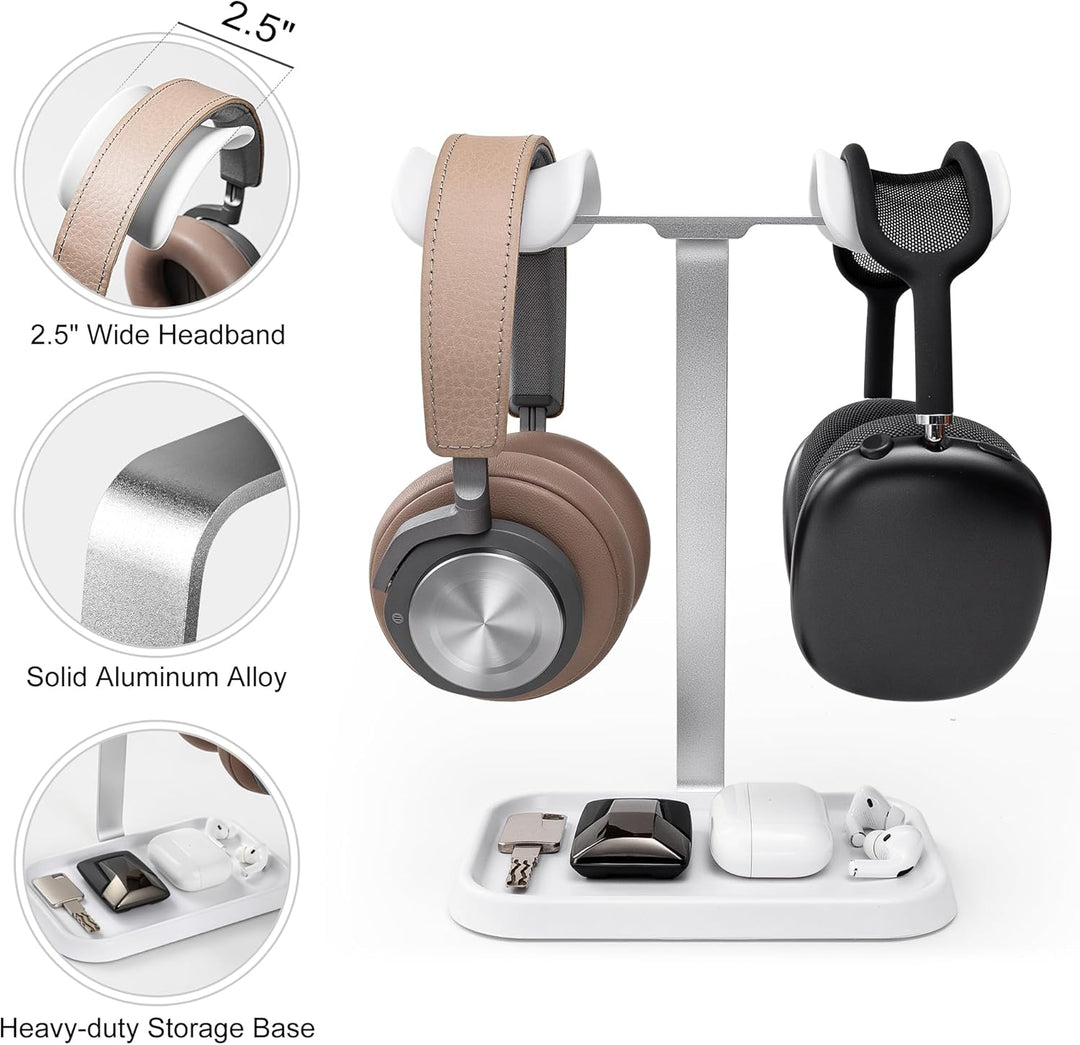 Doppel Kopfhörer Ständer, Stabiler Doppel Headset Halterung mit Ablagefach, Schwere Basis Gaming Kop