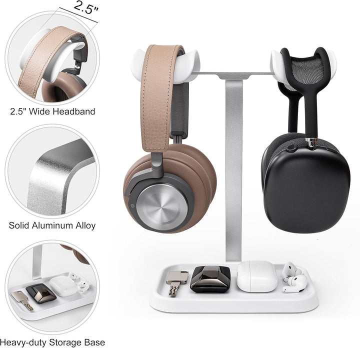 Doppel Kopfhörer Ständer, Stabiler Doppel Headset Halterung mit Ablagefach, Schwere Basis Gaming Kop