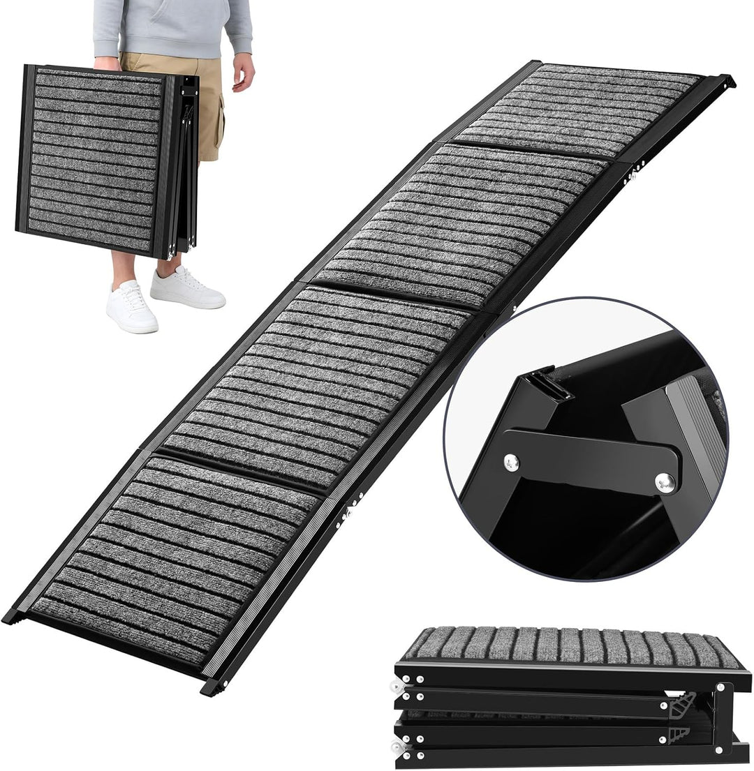 TRUTZHOLM Hunderampe klappbar 180 cm, Autorampe für Hunde, bis 130 kg Tragkraft, 4-Fach klappbar, Al