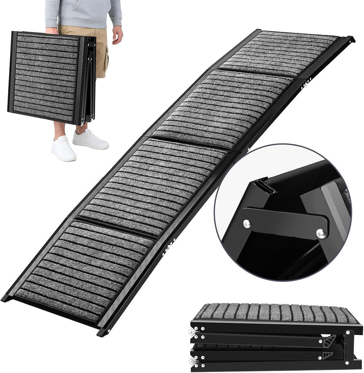 TRUTZHOLM Hunderampe klappbar 180 cm, Autorampe für Hunde, bis 130 kg Tragkraft, 4-Fach klappbar, Al