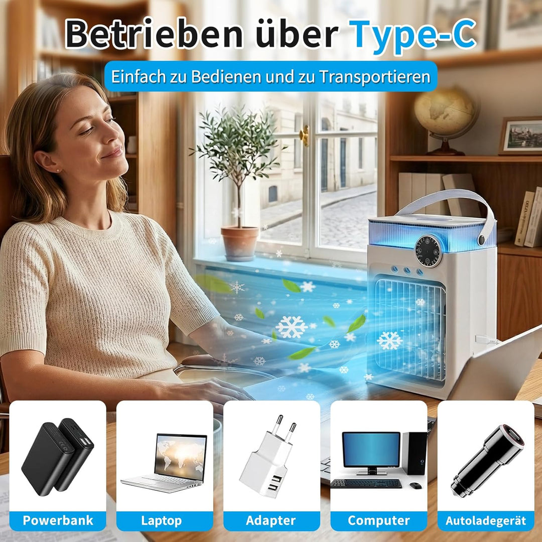 YFFU Mobile Klimaanlage mit Fernbedienung, 1200 ml USB Luftkühler, RGB 8 Lichtfarben mit Timer, 3 Ge