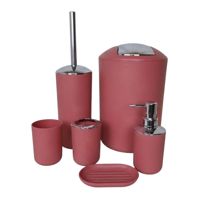 Badezimmer Set 6-teilig, Badaccessoires Komplettset Kunststoff, WC Garnitur mit Klobürste, Mülleimer
