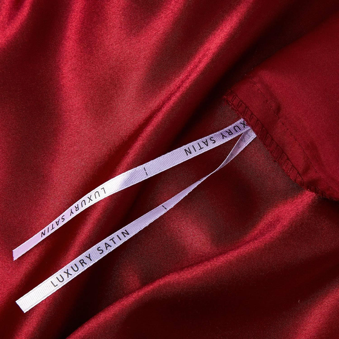 Boqingzhu Bettwäsche Seide Rot 200x220cm Weinrot Glatt Glänzend Satin Bettwäsche Set Bettbezug mit R