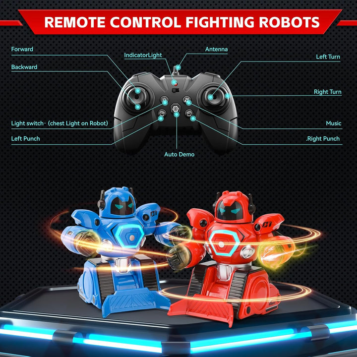 2 Stück Ferngesteuerte Roboter, RC Kampfroboter Spielzeug mit Boxduell & Fussballmodus, Licht & Soun