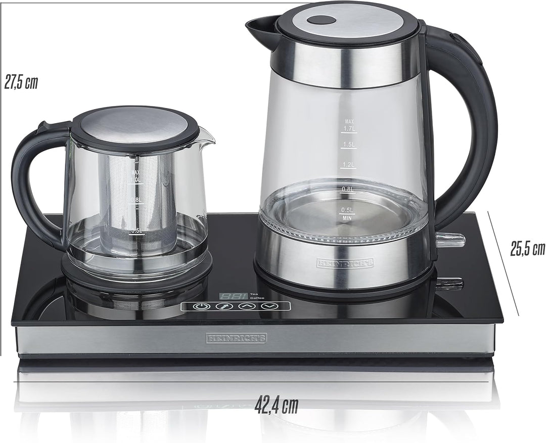 HEINRICHS Teestation, Tee-und Kaffeestation, Wasserkocher 1,7L und Teekanne 1L mit Edelstahlfilter,
