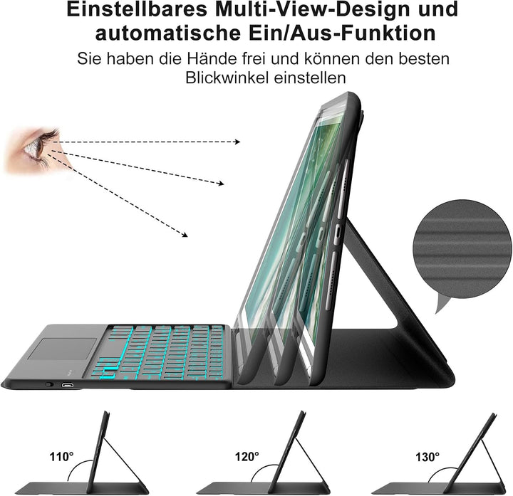IVEOPPE Hülle mit Tastatur für iPad 6. Generation 9.7 Zoll Con Touchpad, Magnetisch Abnehmbarer QWER