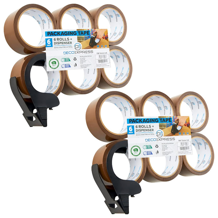 DECO EXPRESS Paketklebeband mit Abroller Set, Paketbandabroller und Rollen Paketklebeband zum Verpac