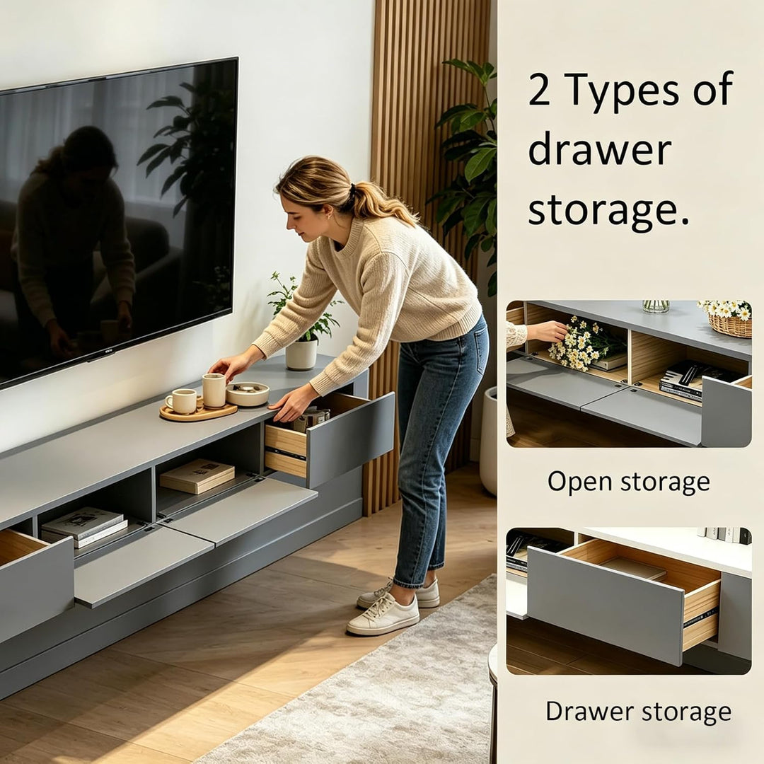 TV Schrank Hängend 240cm, Schwebende TV Lowboard mit 2 Schubladen 2 Klapptüren, Fernsehschrank mit K