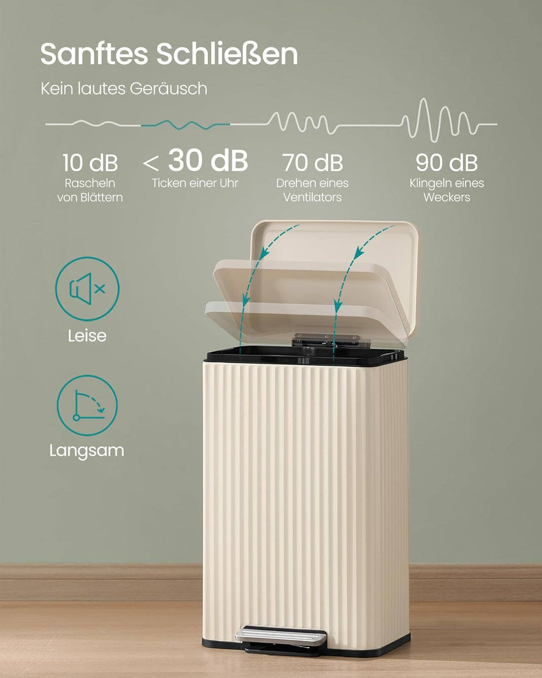 SONGMICS Mülleimer Küche, 50 Liter, Abfalleimer mit Pedal, Tretmülleimer mit Deckel, Softclose, Inne